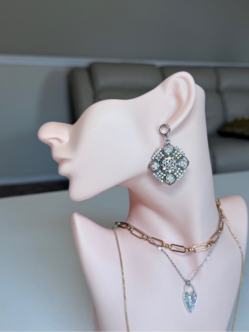 Silver-Tone Crystal Square Drop Earrings